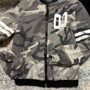 Camo Print Bomber Jacket - Gray/Black